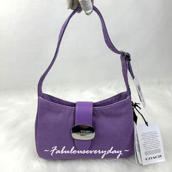 Coach Eliza Shoulder Bag In Denim/Silver/Iris CBR14 NWT - Picture 1 of 9